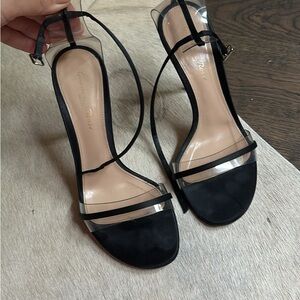 Gianvito Rossi Black Clear-Strap Slingback Heels